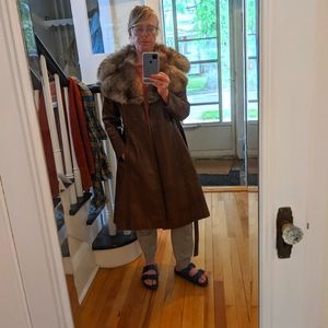 Vintage knee length leather coat